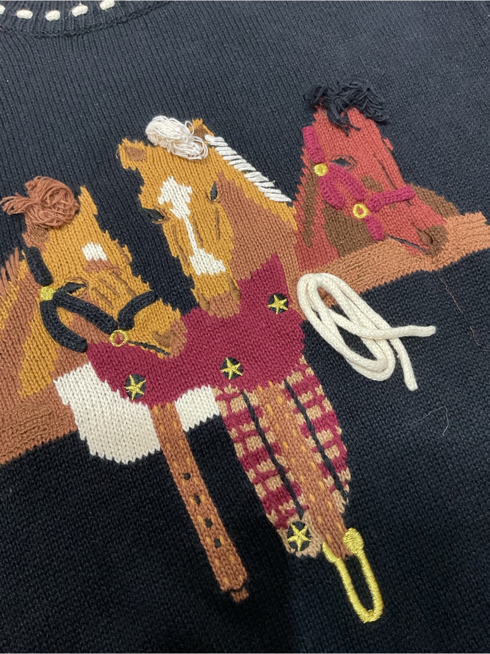 Vintage 80s PBJ Sport Horse Sweater L Black 3D Equestrian Western Ramie Cotton - Picture 5 of 6